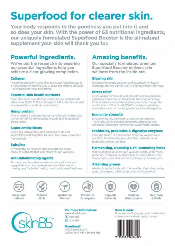 Benefits of SkinB5 Clear Skin Superfood Booster explained in details