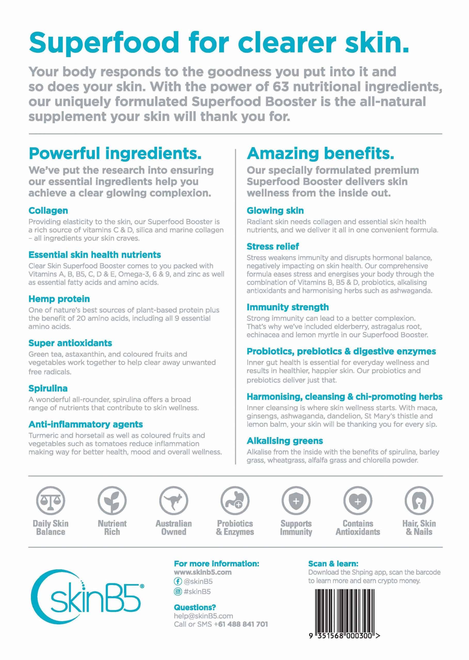 Benefits of SkinB5 Clear Skin Superfood Booster explained in details